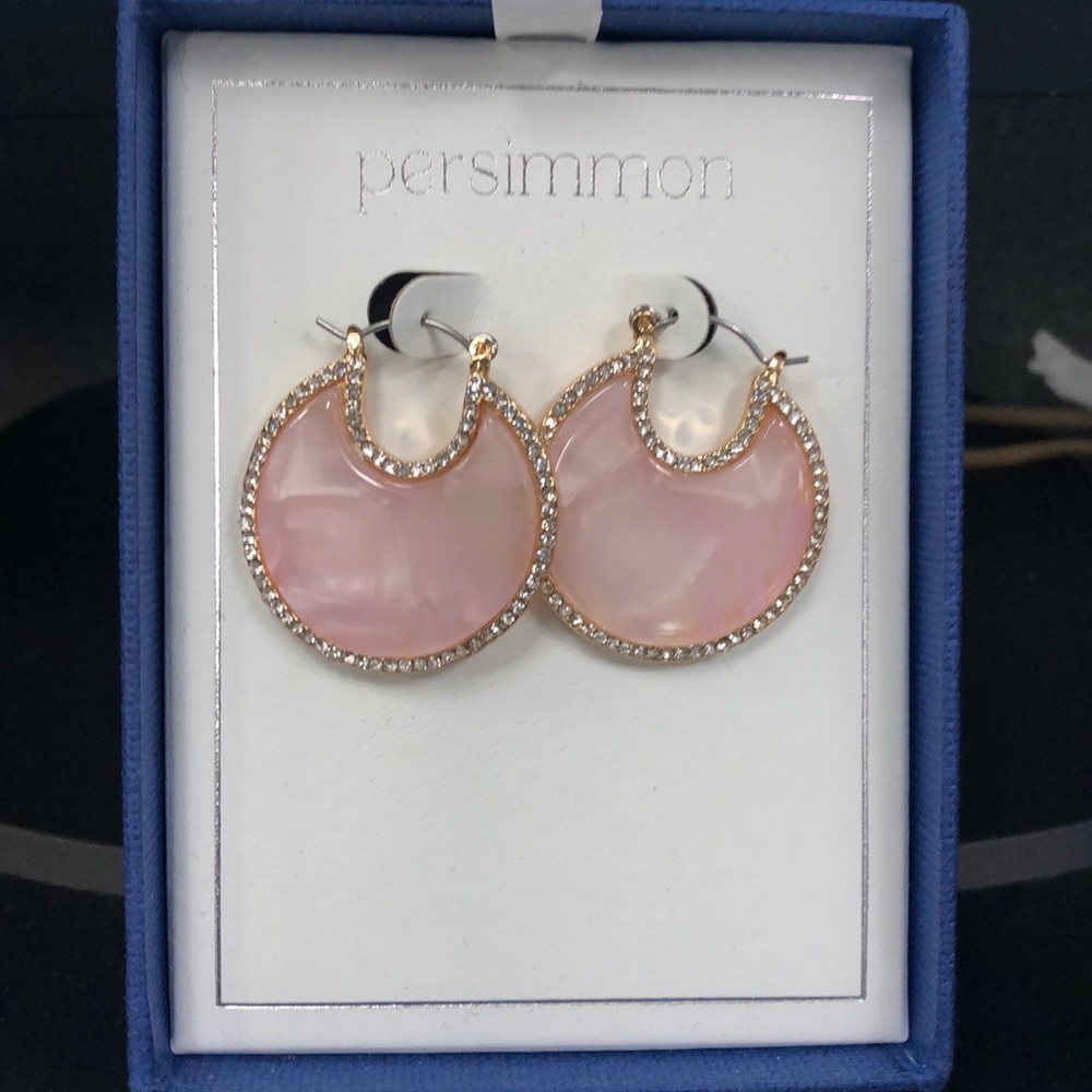 Persimmon pink marble, rhinestone accented hoops